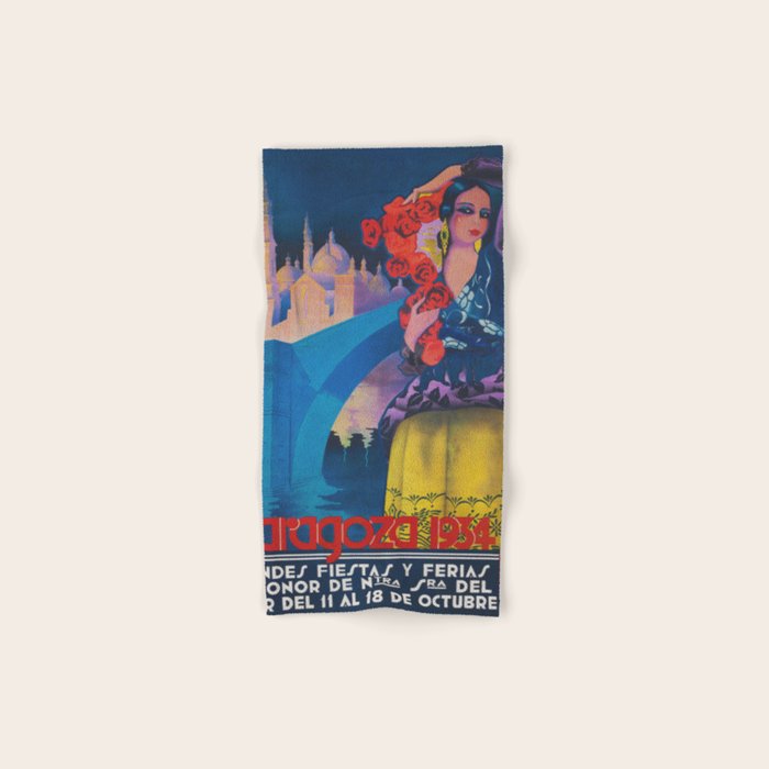 Spain Travel Poster, Colorful Spanish Festival Poster Bath Towel Gallery Image 1