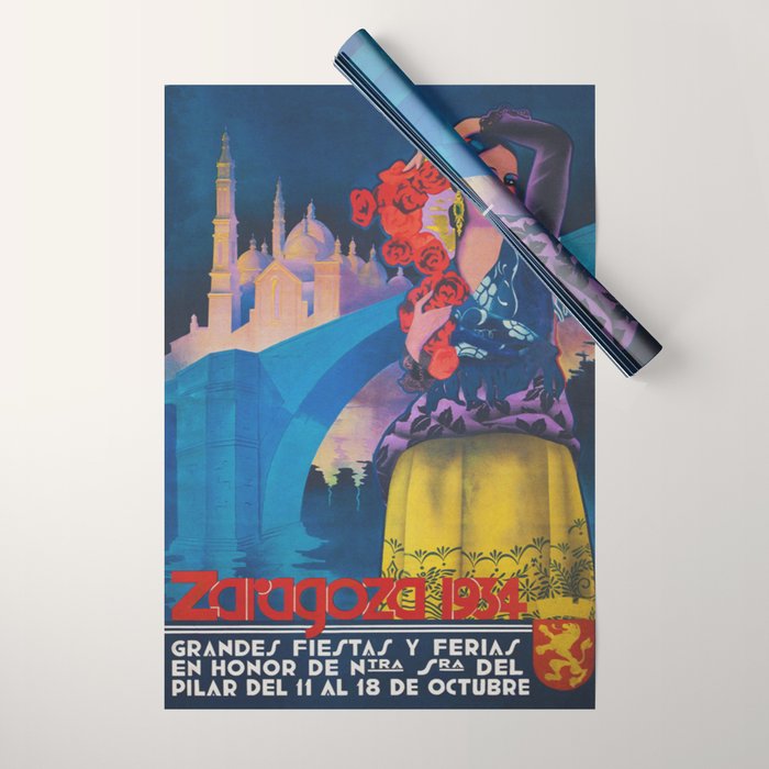 Spain Travel Poster, Colorful Spanish Festival Poster Wrapping Paper Gallery Image 1