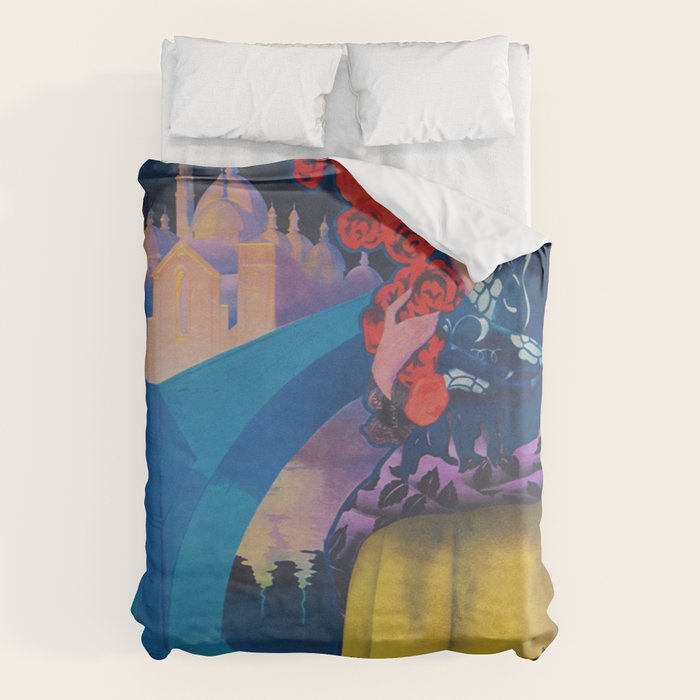 Spain Travel Poster, Colorful Spanish Festival Poster Duvet Cover Gallery Image 6