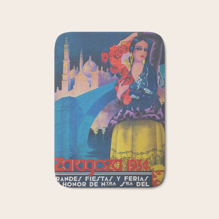 Spain Travel Poster, Colorful Spanish Festival Poster Bath Mat Gallery Image 1