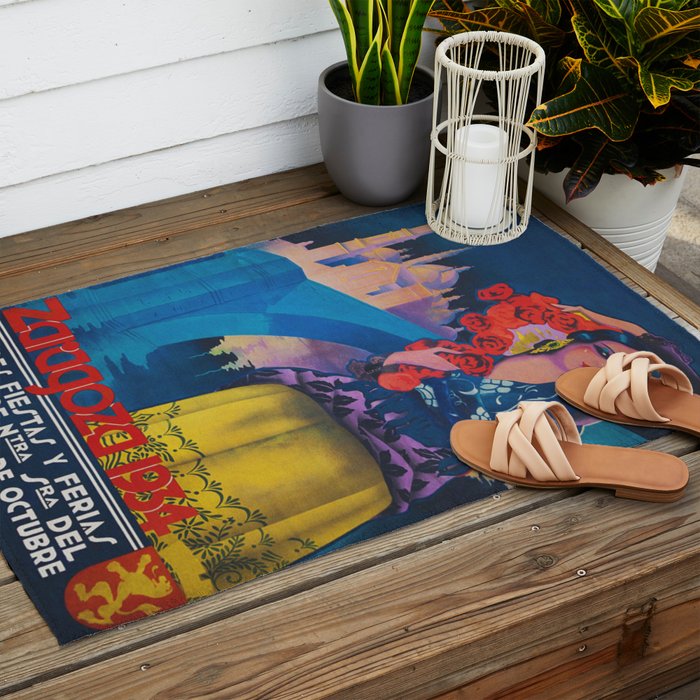 Spain Travel Poster, Colorful Spanish Festival Poster Outdoor Rug Gallery Image 2