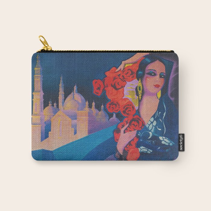 Spain Travel Poster, Colorful Spanish Festival Poster Carry All Pouch Gallery Image 1