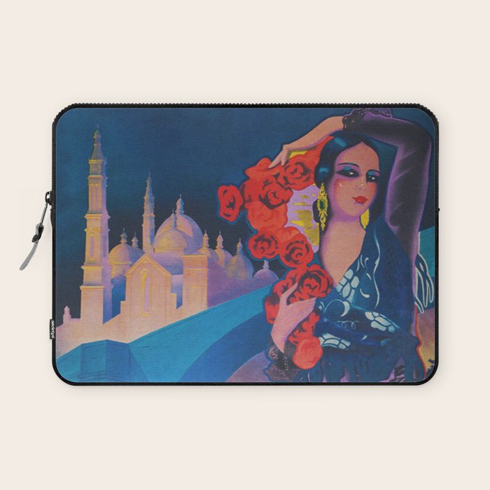Spain Travel Poster, Colorful Spanish Festival Poster Laptop Sleeve Gallery Image 1