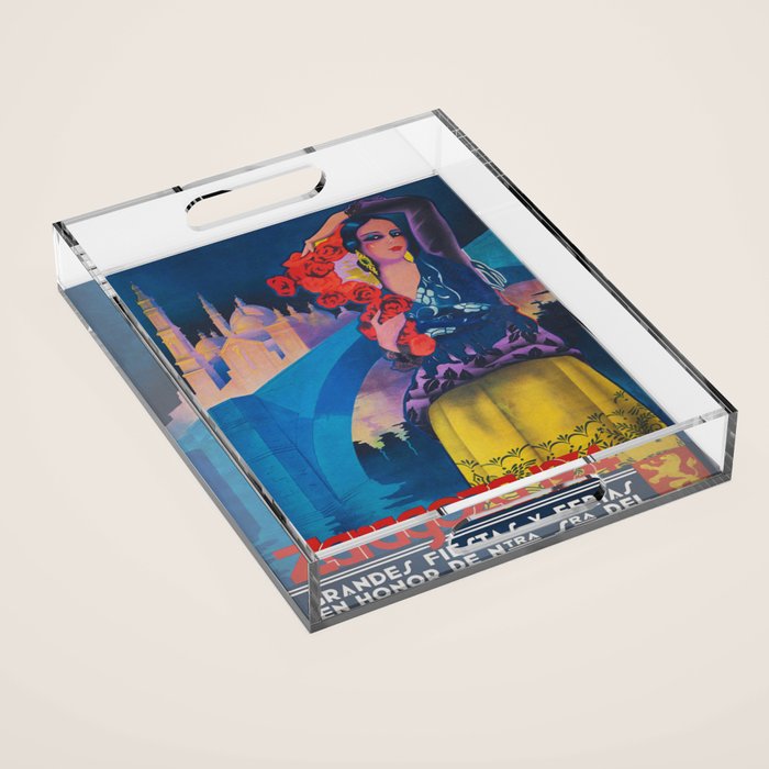 Spain Travel Poster, Colorful Spanish Festival Poster Acrylic Tray Gallery Image 1