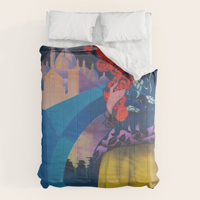 Spain Travel Poster, Colorful Spanish Festival Poster Comforter Gallery Image 6