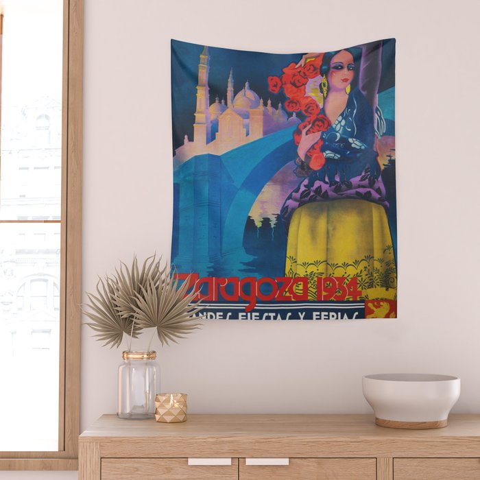 Spain Travel Poster, Colorful Spanish Festival Poster Wall Tapestry Gallery Image 2