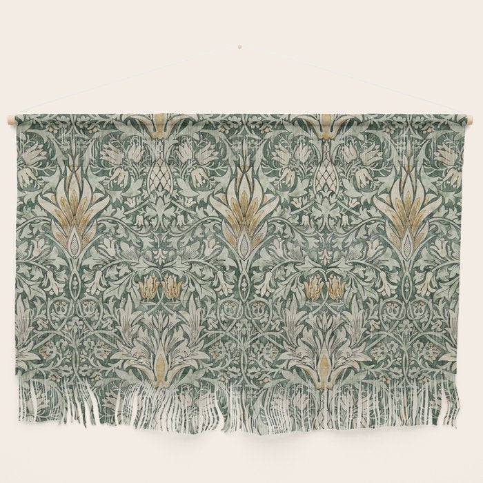 William Morris Vintage Snakeshead Forest Thyme Green Pattern Wall Hanging Gallery Image 1