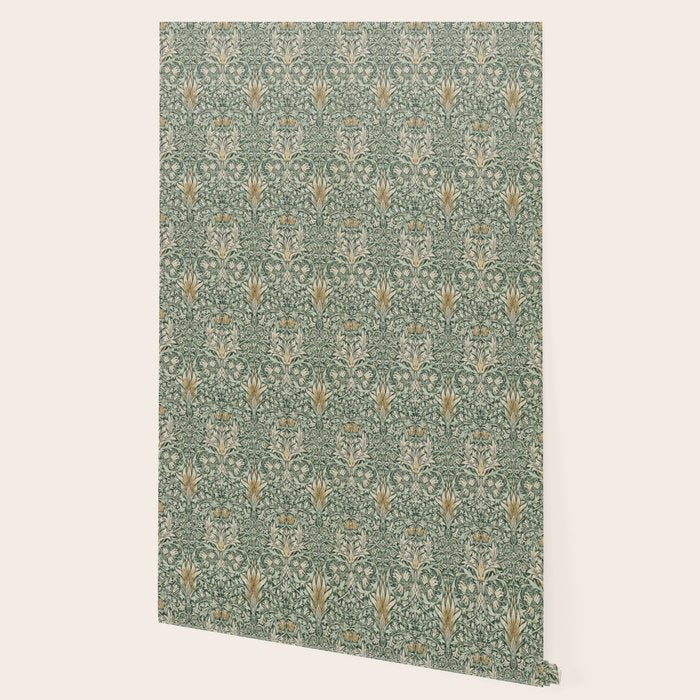 William Morris Vintage Snakeshead Forest Thyme Green Pattern Wallpaper Gallery Image 2