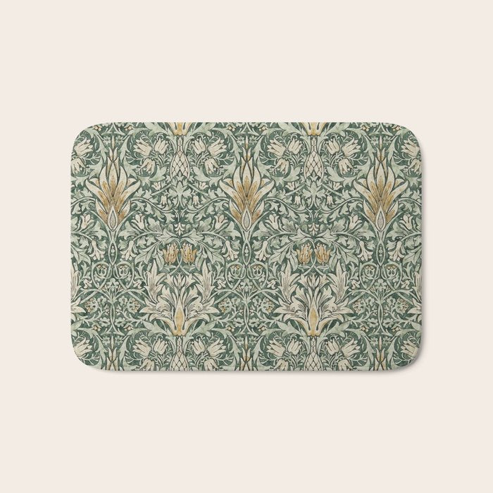 William Morris Vintage Snakeshead Forest Thyme Green Pattern Bath Mat Gallery Image 1
