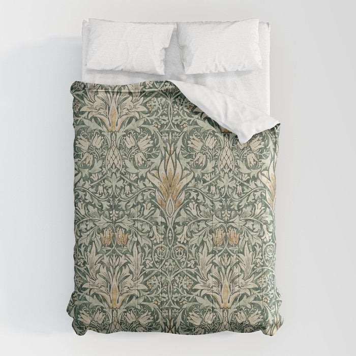 William Morris Vintage Snakeshead Forest Thyme Green Pattern Comforter Gallery Image 6