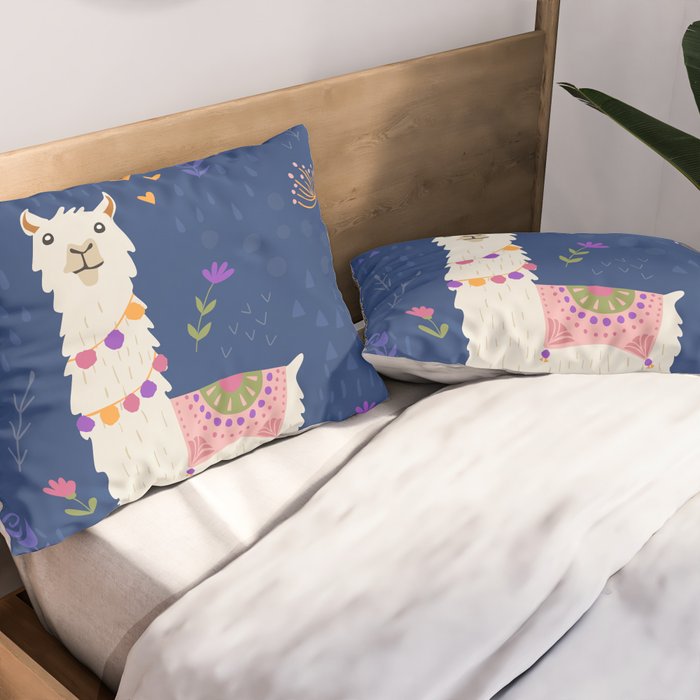 Llama on Blue Pillow Sham Gallery Image 2