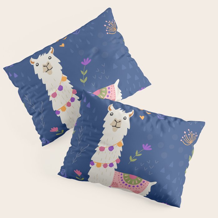 Llama on Blue Pillow Sham Gallery Image 1