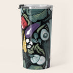 Go veggie // black background sage green mint goldenrod yellow coral and purple beet vegetables Travel Mug Gallery Image 3