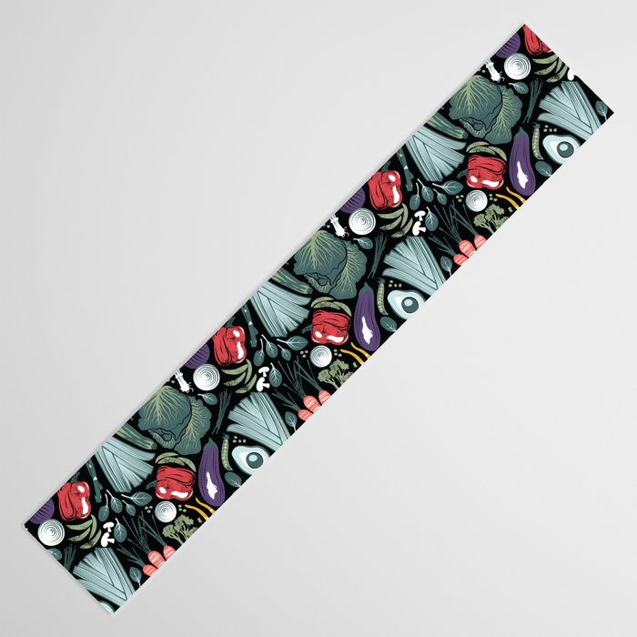 Go veggie // black background sage green mint goldenrod yellow coral and purple beet vegetables Table Runner Gallery Image 3