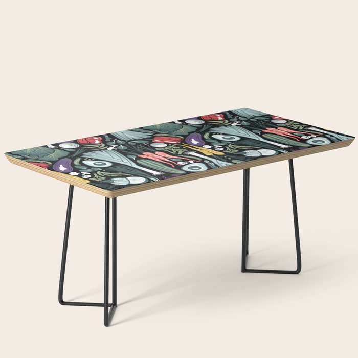 Go veggie // black background sage green mint goldenrod yellow coral and purple beet vegetables Coffee Table Gallery Image 1