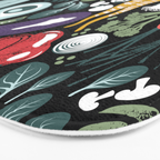 Go veggie // black background sage green mint goldenrod yellow coral and purple beet vegetables Bath Mat Gallery Image 3