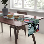 Go veggie // black background sage green mint goldenrod yellow coral and purple beet vegetables Table Runner Gallery Image 2