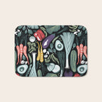 Go veggie // black background sage green mint goldenrod yellow coral and purple beet vegetables Bath Mat Gallery Image 1