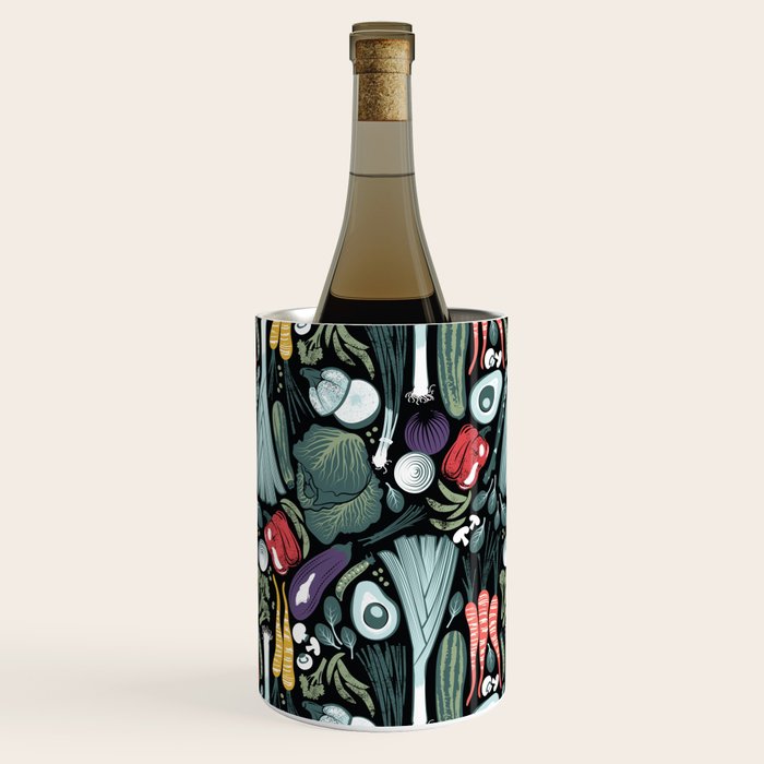 Go veggie // black background sage green mint goldenrod yellow coral and purple beet vegetables Wine Chiller Gallery Image 2