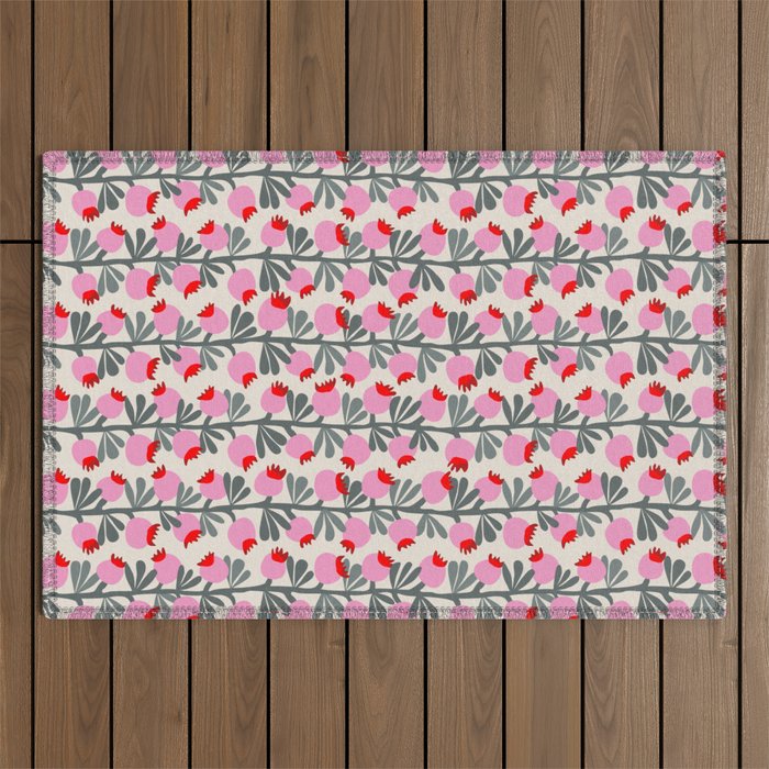 Minimal nordic flower pink Outdoor Rug Gallery Image 1