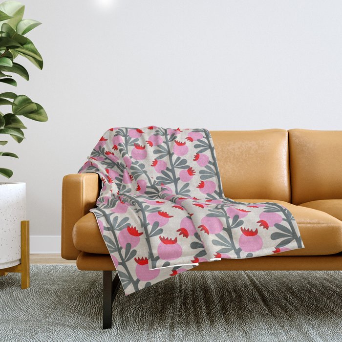Minimal nordic flower pink Throw Blanket Gallery Image 1