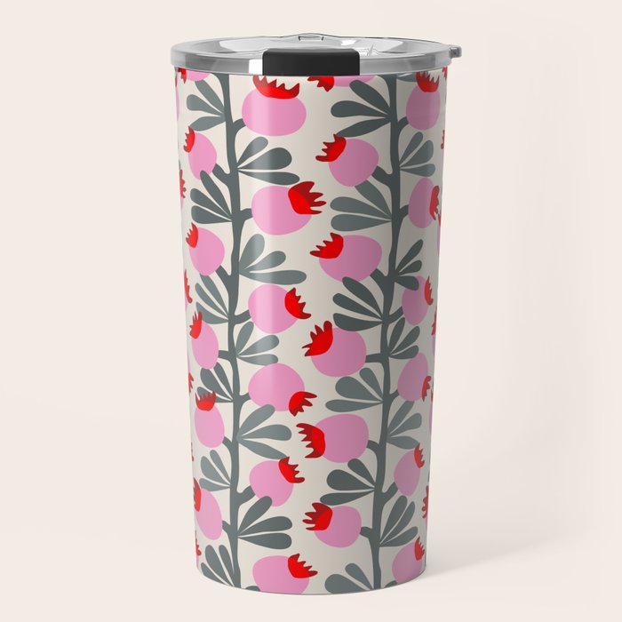 Minimal nordic flower pink Travel Mug Gallery Image 1