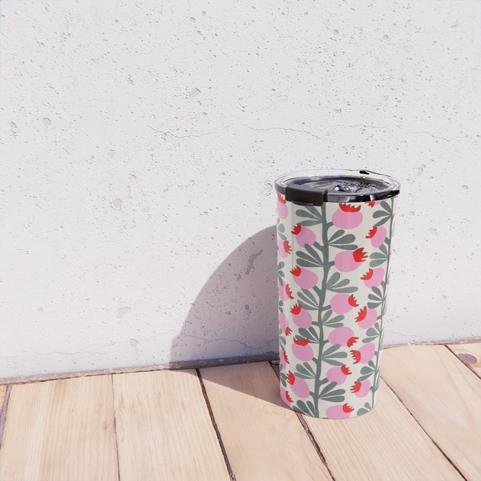 Minimal nordic flower pink Travel Mug Gallery Image 4