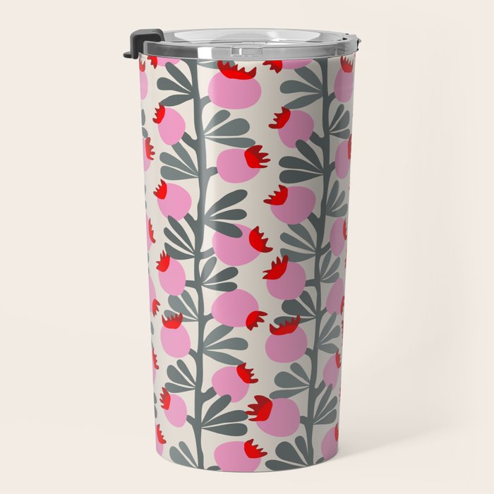 Minimal nordic flower pink Travel Mug Gallery Image 3