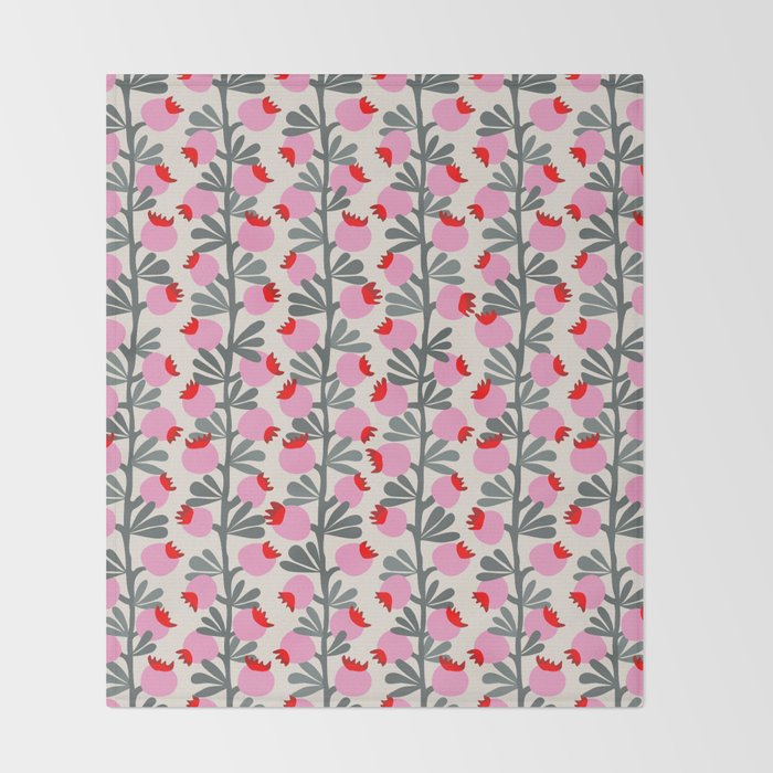 Minimal nordic flower pink Throw Blanket Gallery Image 2