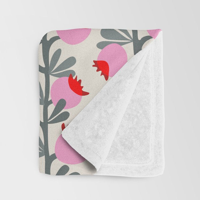 Minimal nordic flower pink Throw Blanket Gallery Image 3