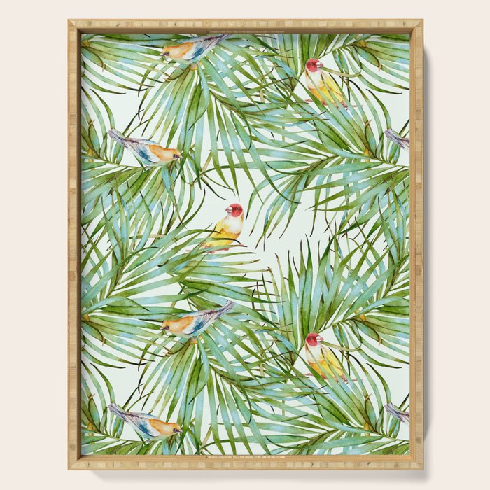Birds on the leaves of the jungle Serving Tray Gallery Image 1