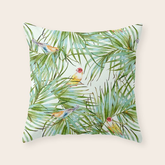 Birds on the leaves of the jungle Throw Pillow Gallery Image 6
