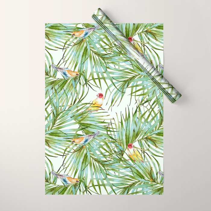 Birds on the leaves of the jungle Wrapping Paper Gallery Image 1