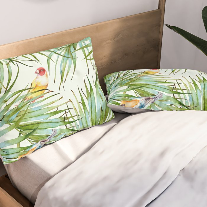 Birds on the leaves of the jungle Pillow Sham Gallery Image 2