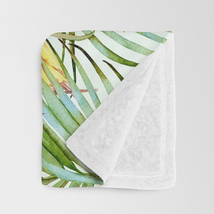 Birds on the leaves of the jungle Throw Blanket Gallery Image 3
