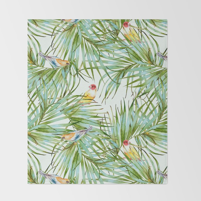 Birds on the leaves of the jungle Throw Blanket Gallery Image 2