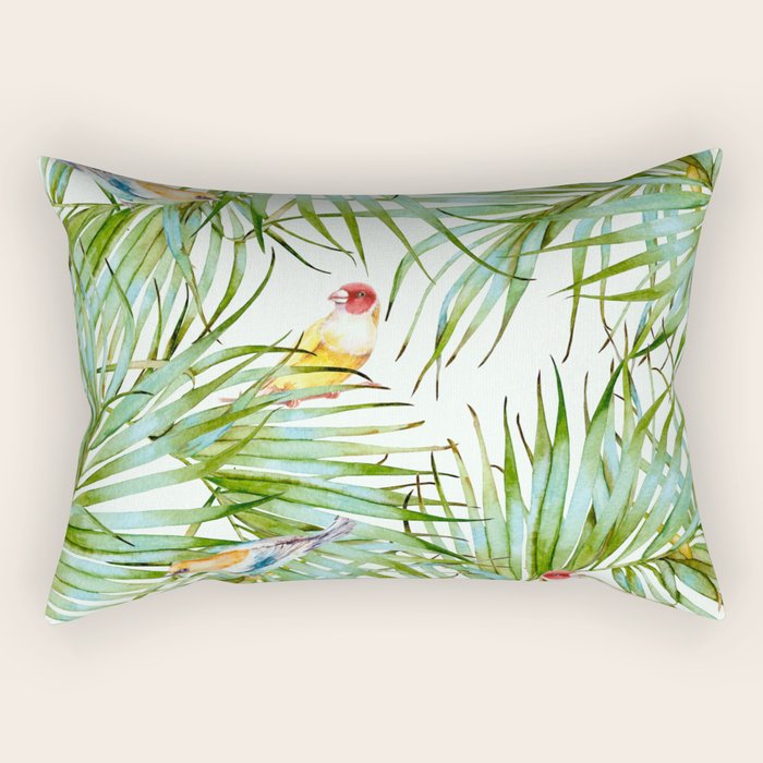 Birds on the leaves of the jungle Rectangular Pillow Gallery Image 1