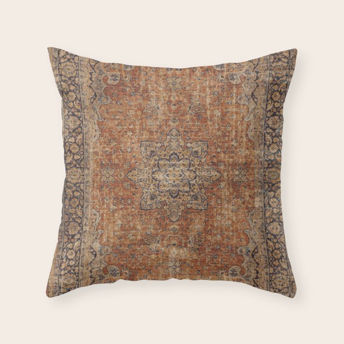 mustard antique rug Throw Pillow Gallery Image 6