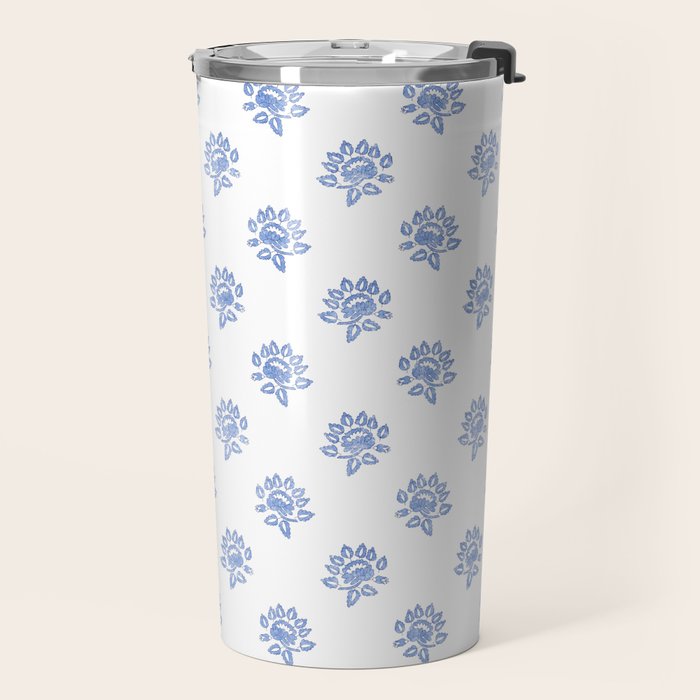 Small Distressed Block Print - Cobalt Travel Mug Gallery Image 2