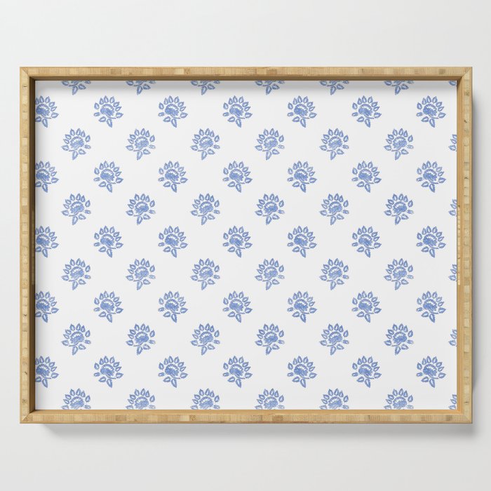 Small Distressed Block Print - Cobalt Serving Tray Gallery Image 1