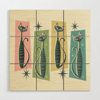 Retro Patchwork Tabbies ©studioxtine Wood Wall Art Gallery Image 1