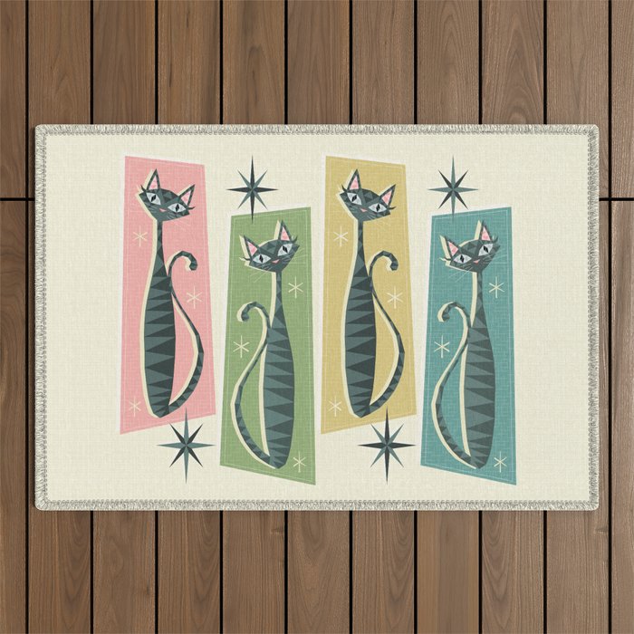 Retro Patchwork Tabbies ©studioxtine Outdoor Rug Gallery Image 1