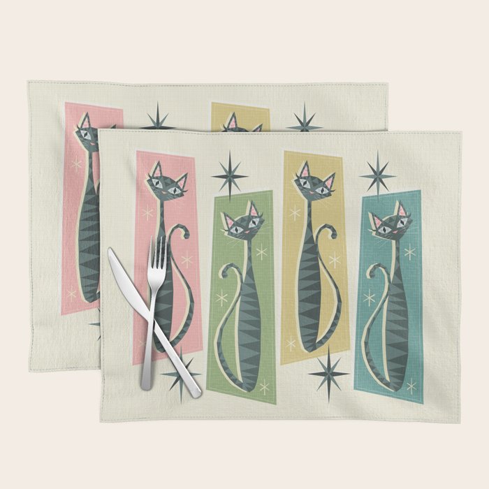 Retro Patchwork Tabbies ©studioxtine Placemat Gallery Image 1