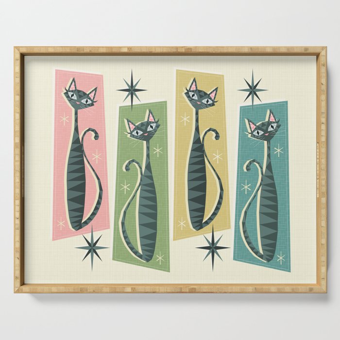 Retro Patchwork Tabbies ©studioxtine Serving Tray Gallery Image 1