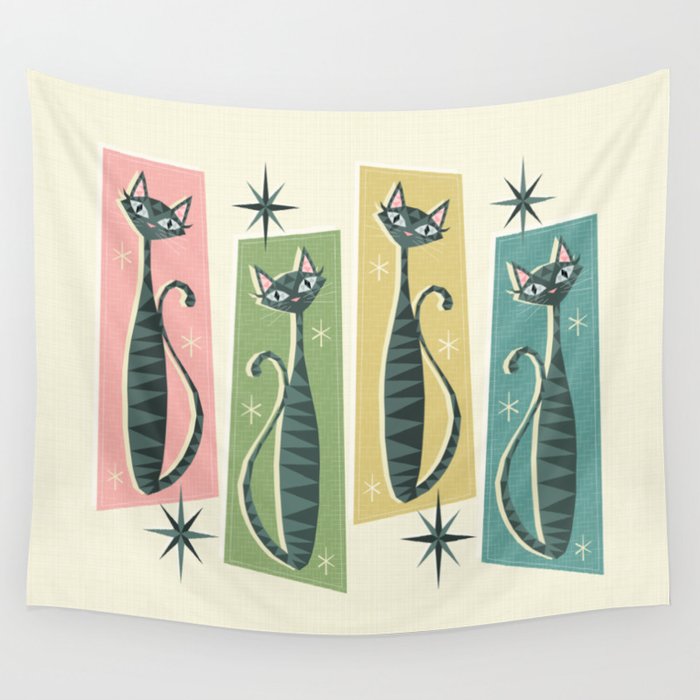 Retro Patchwork Tabbies ©studioxtine Wall Tapestry