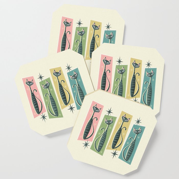 Retro Patchwork Tabbies ©studioxtine Coaster Gallery Image 1