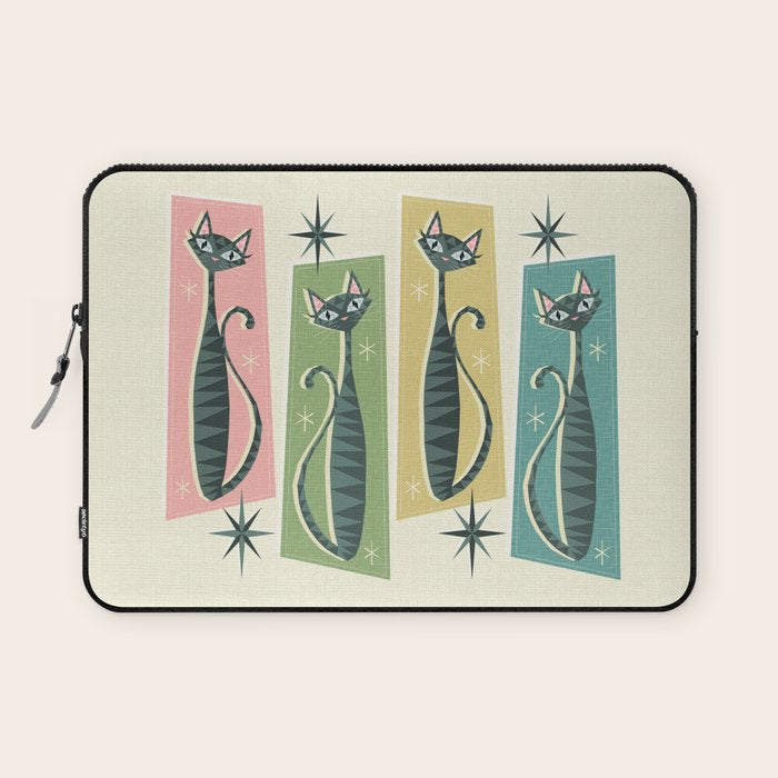 Retro Patchwork Tabbies ©studioxtine Laptop Sleeve Gallery Image 1