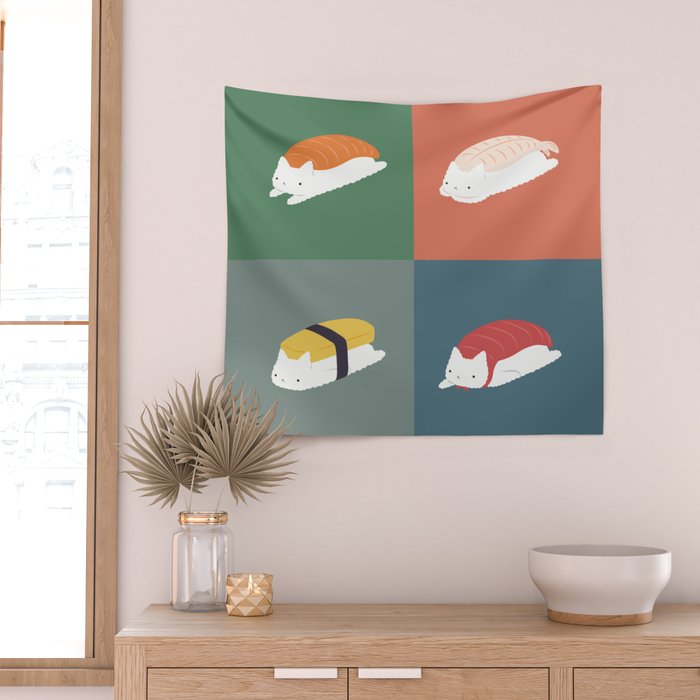 Sushi Cat 2x2 Wall Tapestry Gallery Image 2
