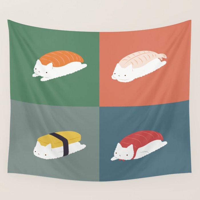 Sushi Cat 2x2 Wall Tapestry Gallery Image 1