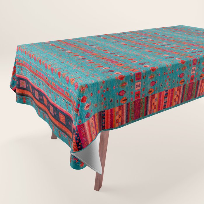 Traditional Berber Bohemian Moroccan Handmade Fabric Style Fall Autumn Color Inspiration Tablecloth Gallery Image 1